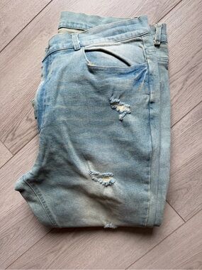 Men's Light Blue Distressed Bootcut Jeans